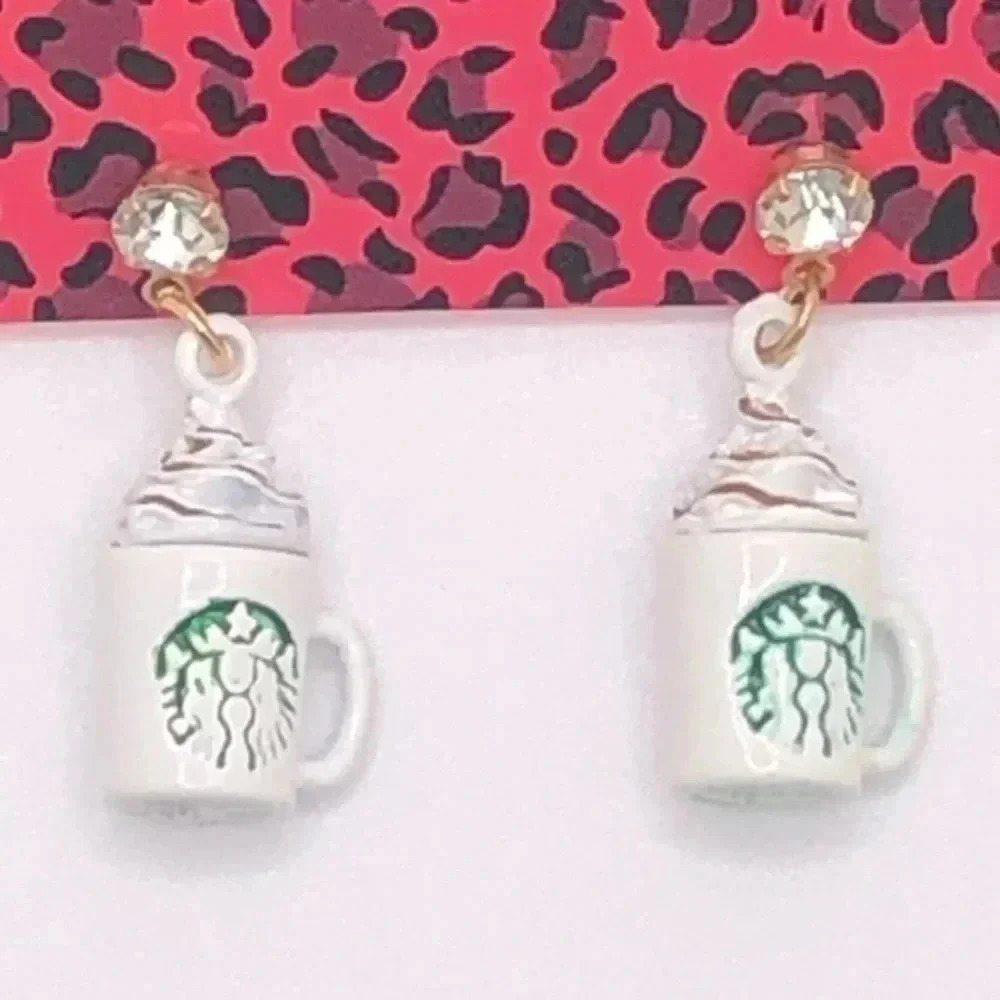 Cute Starbucks Style Latte Coffee Mug Earrings NWT